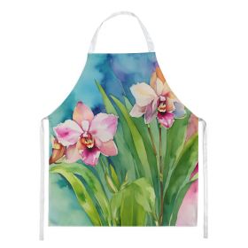 Orchids in Watercolor Apron Cooking Kitchen Server Baking Crafts Gardening for Adult Women Men, Unisex, Large, Multicolor