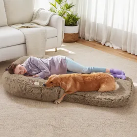 Human Dog Bed 71 X 43 X12 Dog Beds For Large Dogs Foldable Plush Washable Dog Bed For People Doze Off, Orthopedic Dog Beds For Humans Size Fits Y (Option: Khaki)