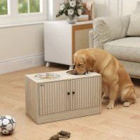 Elevated Dog Bowl, Large Feeding Dog Bowl Stand With 2 Stainless Steel Bowls, Storage Drawer, And Slow Feeder Mat. (Option: Oak 710x435x150 mm)